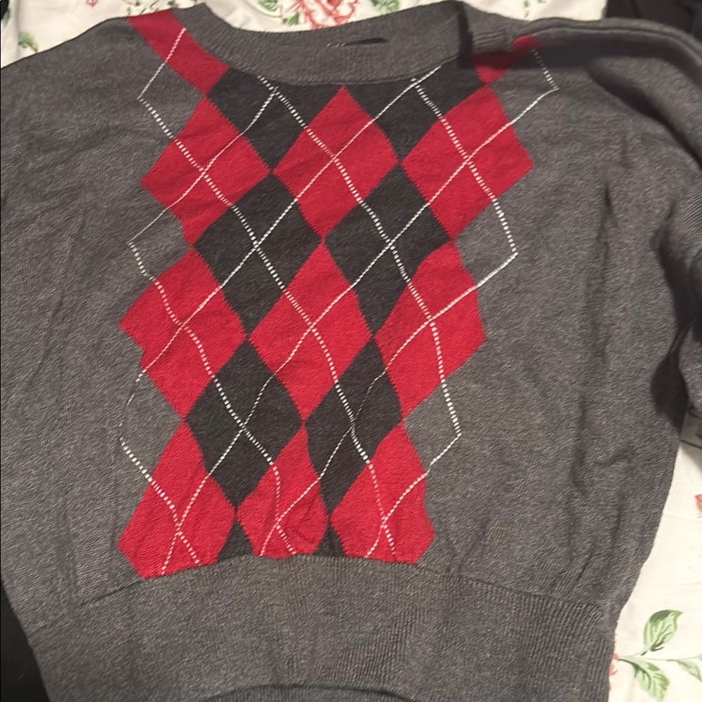 Men's Gray and Red Argyle Sweater